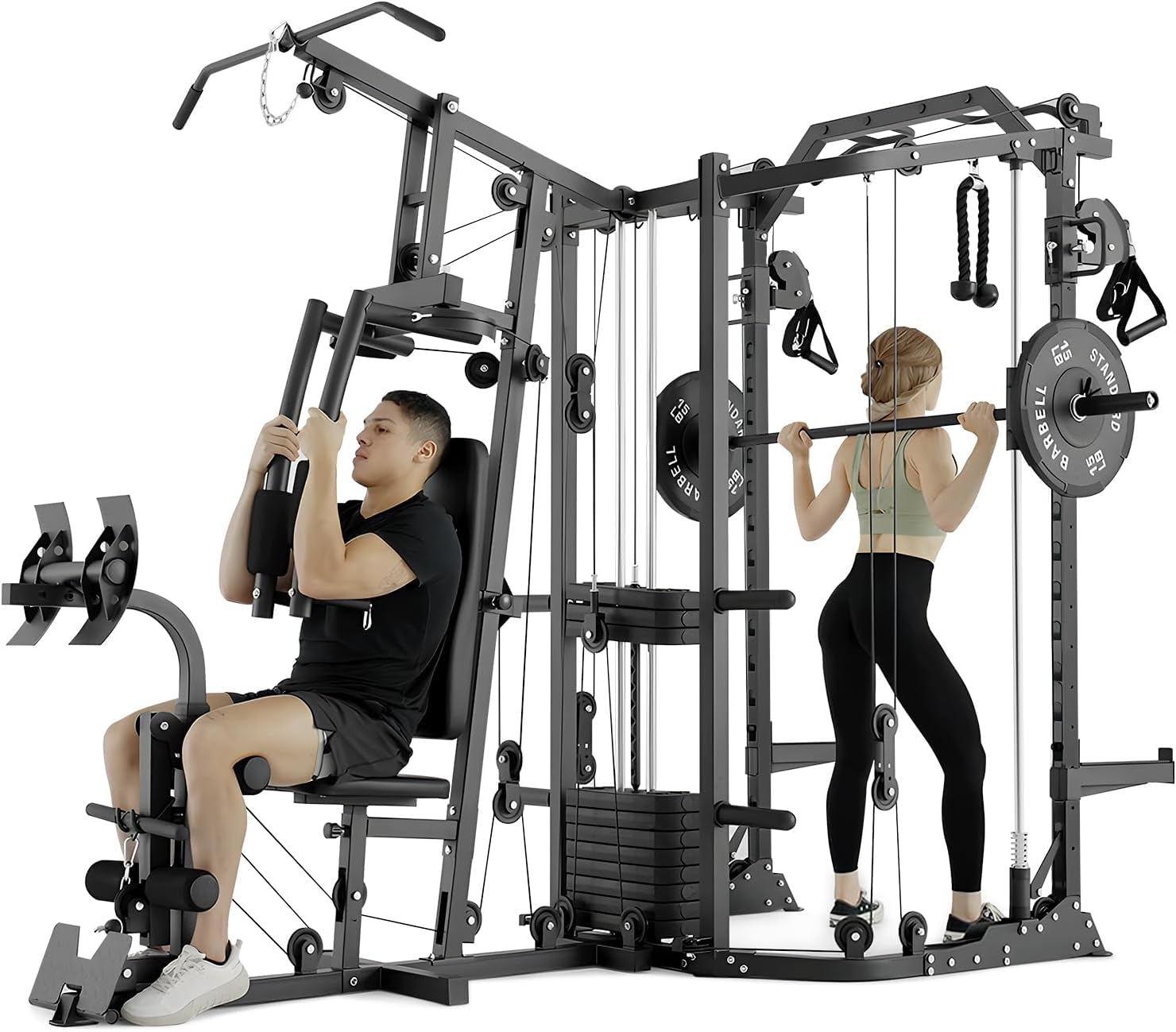 Home Gym All In One - Dual-Station SmithΔ Machine Power Cage, All-in-One