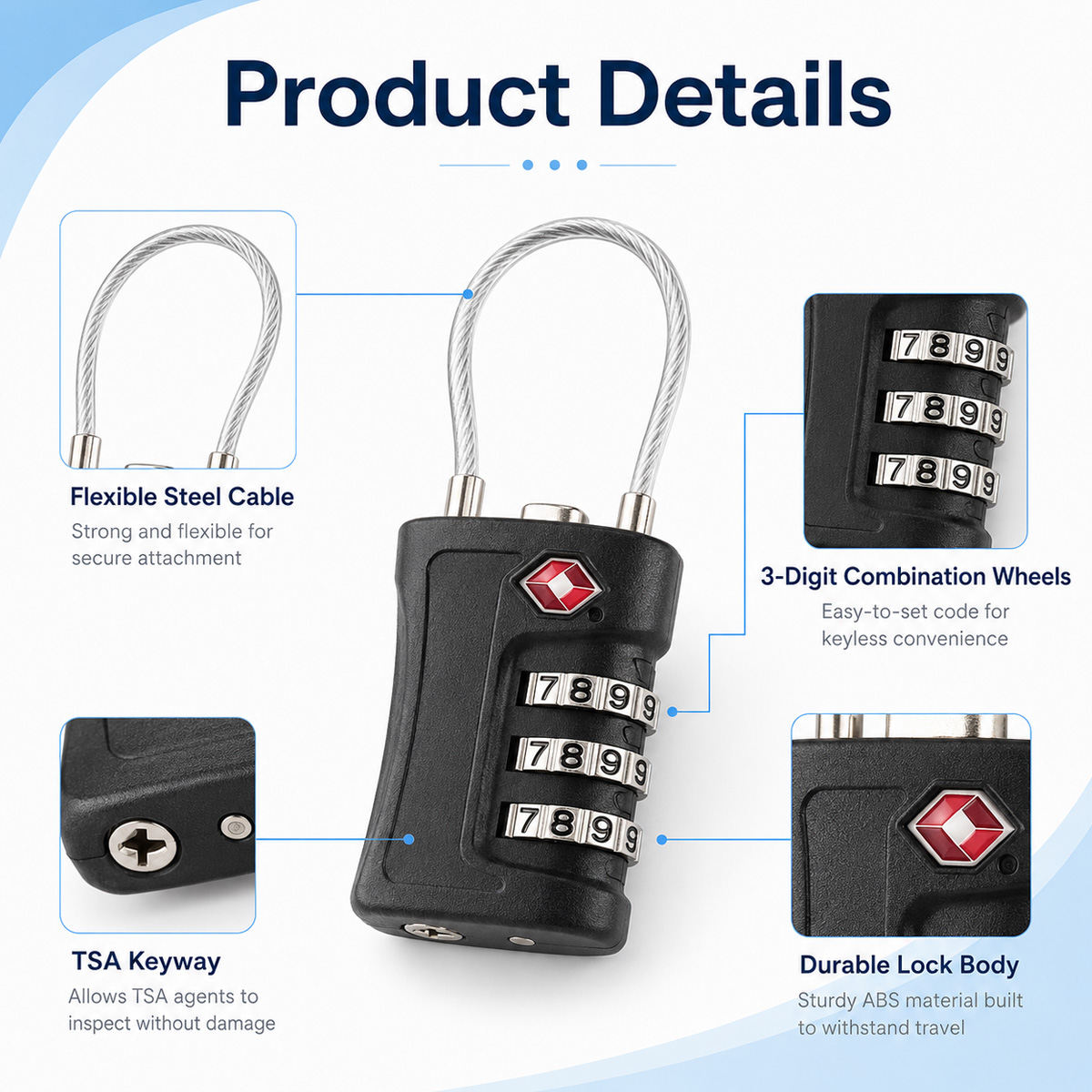 TSA Approved Luggage Lock 3 Di - Home Gym Necessities 评论和价格