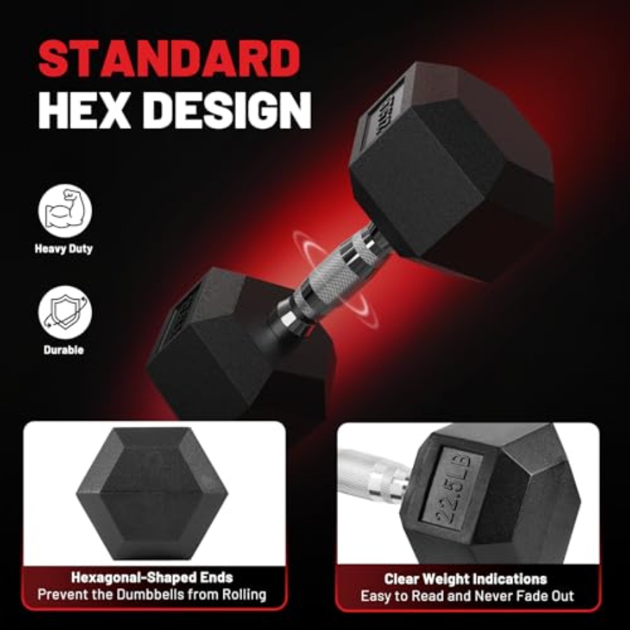 HEX Dumbbell Set 2.5-125lb Rub - Hex Dumbbell Set 评论和价格